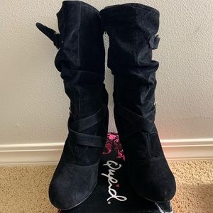 Black suede heeled boots